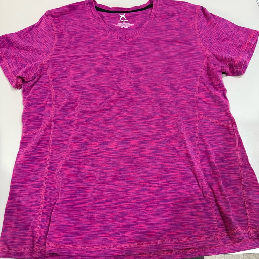 Game Time Pink & Purple Short Sleeve Crew Neck Tee  Size 1X